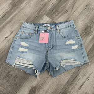 Adika Young Shorts Girls Denim Size Small 12 Light Blue Distressed Raw Hem NEW